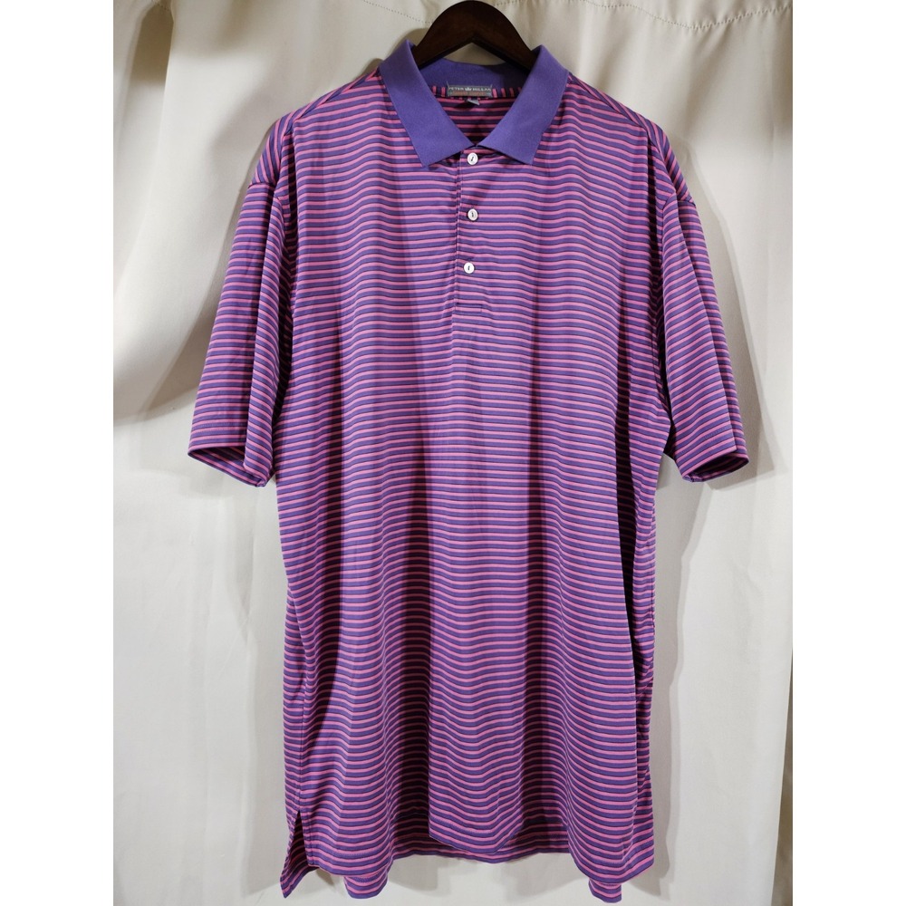 Peter Millar‎ Summer Comfort Mens XL Polo Shirt Purple Pink Striped MF13EK07